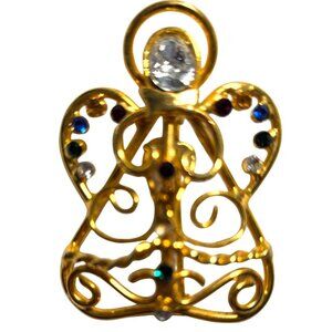 Angel brooch pin Gold-Tone pendant Multi-Color celestial christmas jewelry